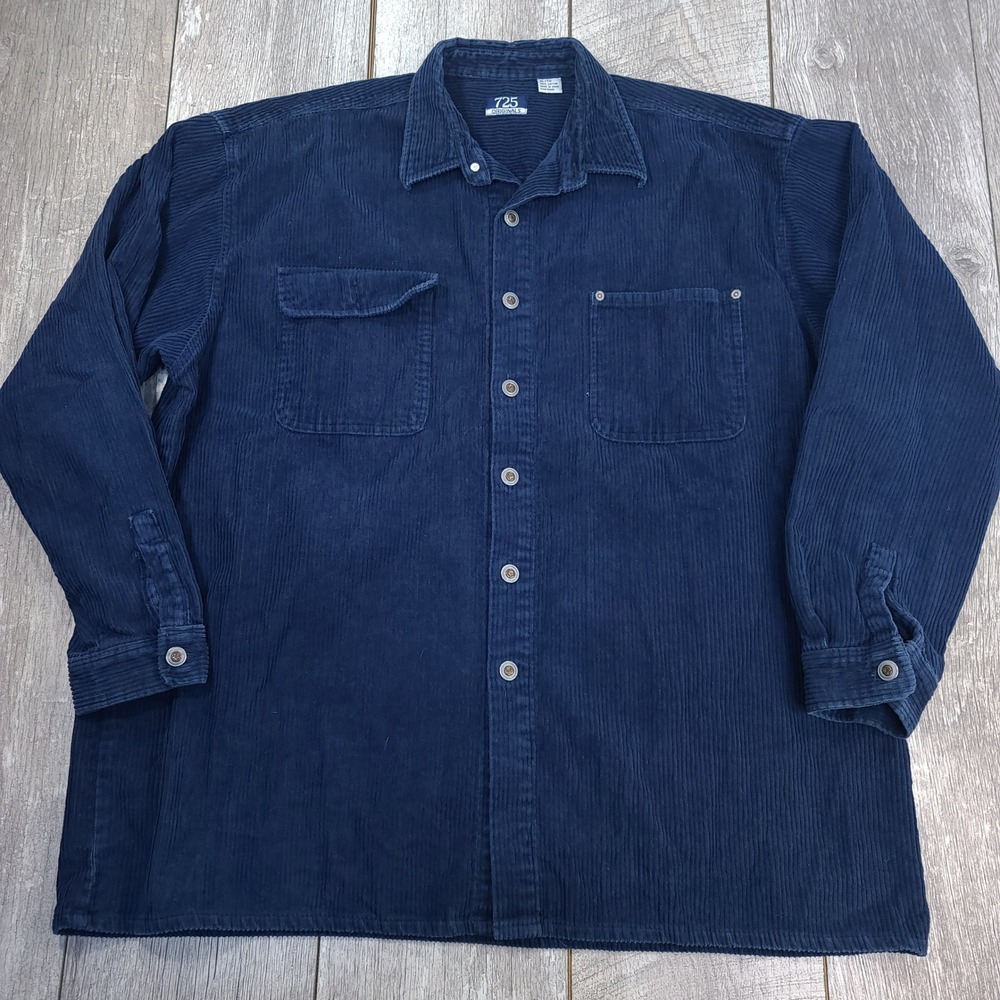 725 Originals Corduroy Shirt Men XL Navy Blue Long Sleeve Button Down Cotton